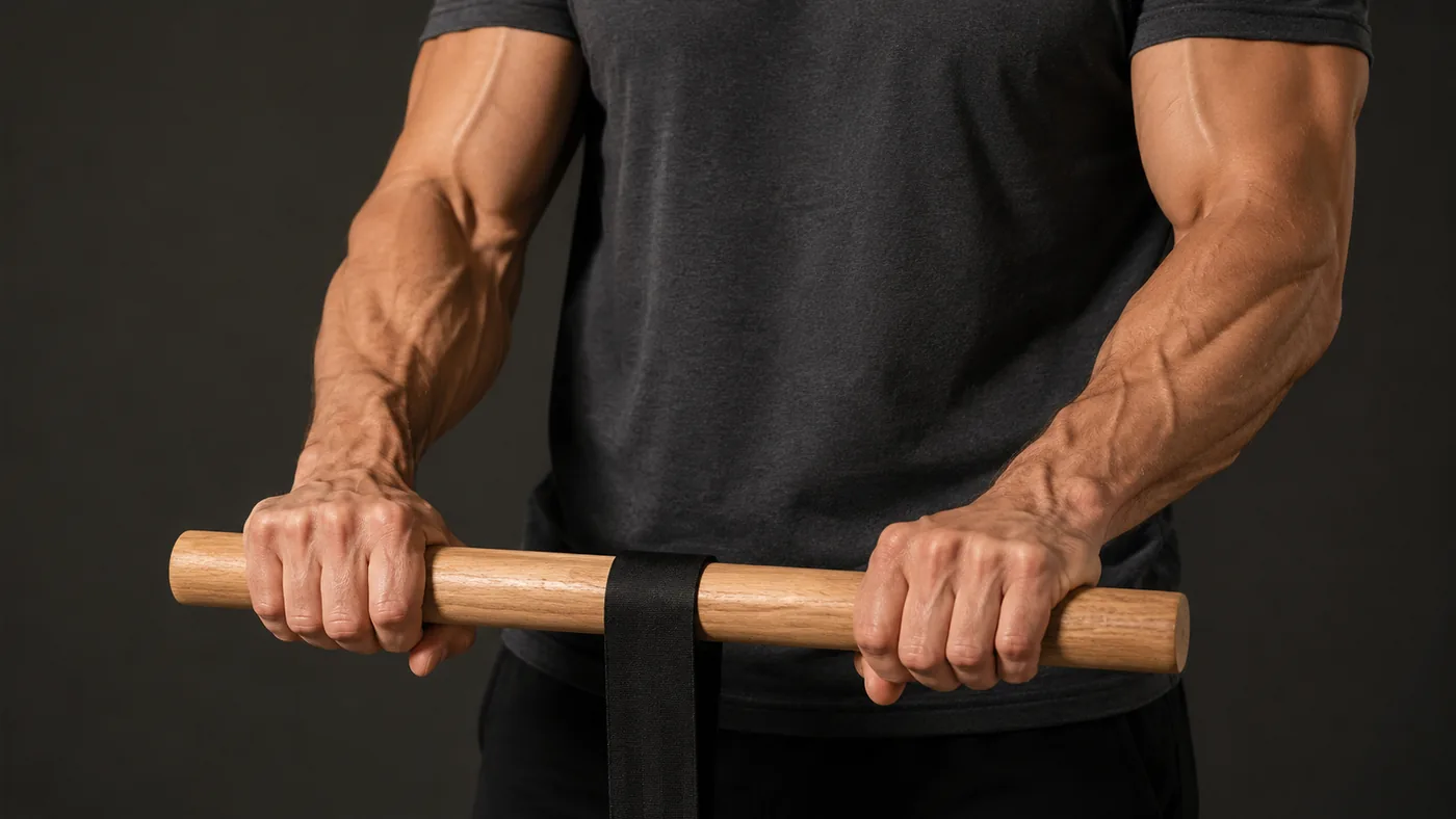 Side lighting picking out the extensors, flexors and brachioradialis while the roller is held in working position